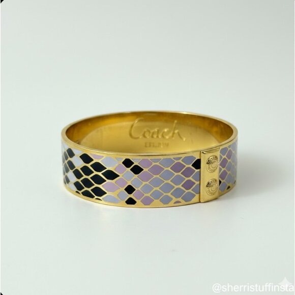 Coach Jewelry - Coach Gold-Tone Purple Enamel Snake Print Bangle Bracelet Jewelry